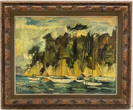 Costanzo Mongini "Marina con barche" 1966, olio su tela (cm 60x80) firmato e dat