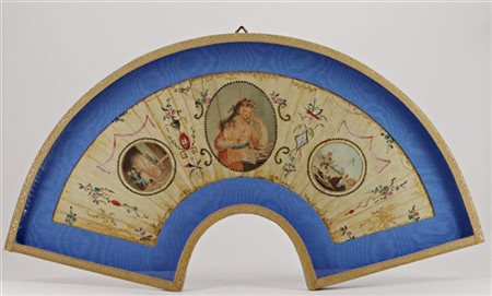 Arte del secolo XVIII. Pagina di ventaglio in seta decorata da medaglioni con b