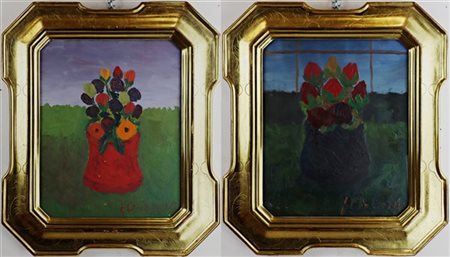 Francesco Chianese "Vaso con fiori", coppia di oli su tela (cm 50x40) firmati in
