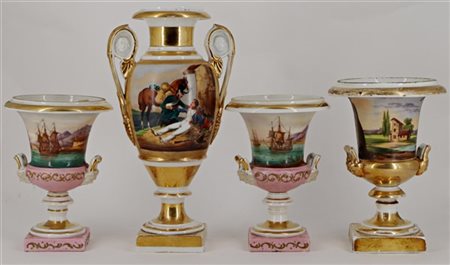 Manifatture diverse, secolo XIX. Lotto composto da una coppia di vasi in porcel