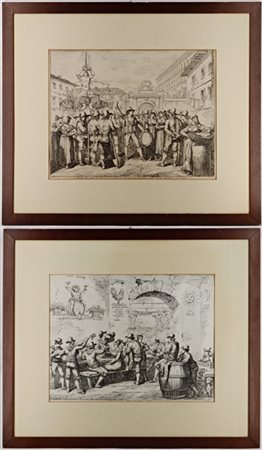 Bartolomeo Pinelli "Scene di genere"
due incisioni all'acquaforte su carta (mm 3
