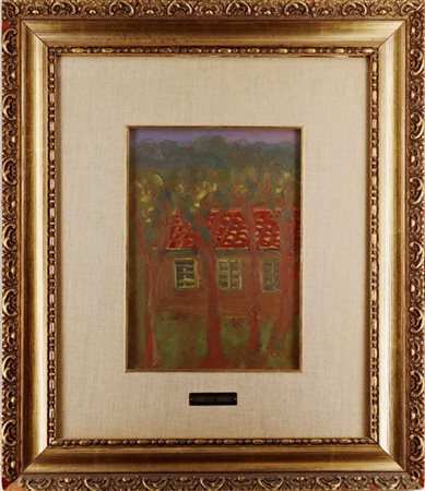 Francesco Chianese "Casa e alberi" olio su masonite (cm 32x22) firmato in basso