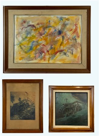 Lotto composto da un olio su compensato raffigurante Mulino e firmato Forghieri