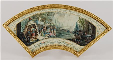 Arte del secolo XVIII. Pagina di ventaglio ad acquerello su carta raffigurante