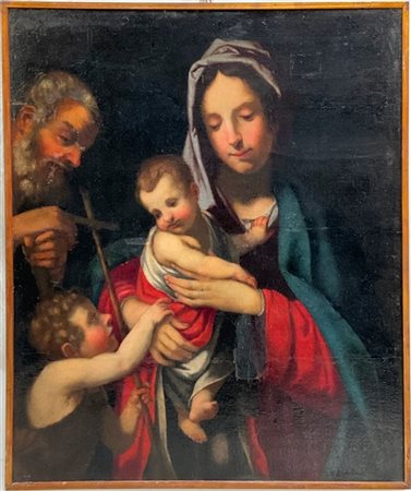 Ignoto, antico dipinto raffigurante "Sacra Famiglia con San Giovannino"
olio su