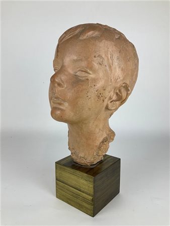 Guadalberto Rocchi "Testa di fanciullo" scultura in terracotta su base in metall