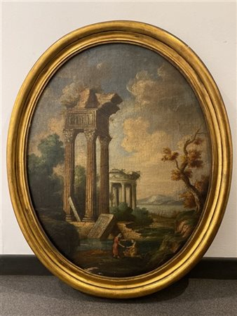 Scuola del secolo XVIII

"Capriccio architettonico"
olio su tela ovale (cm 76x6