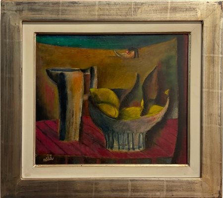 NINO MILÀ "Natura morta" 1980, olio su tela (cm 35x40) firmato in basso a sinist