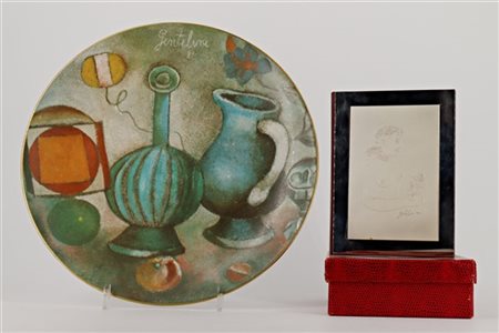 Franco Gentilini Lotto composto da un piatto con riproduzione di una natura mort