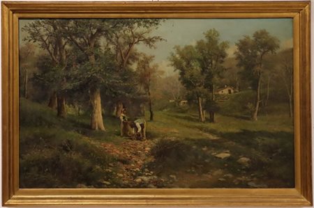 Francesco Capuano "Paesaggio con pastori" olio su tela (cm 51,5x84) Firmato in b