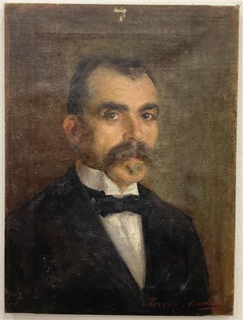 Dipinto raffigurante uomo con baffi (cm 59x44) (difetti)