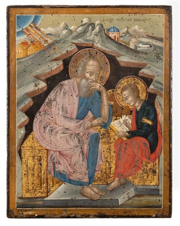 Icona greca, secolo XIX
"San Giovanni il Teologo e Procoro"
Tempera e oro su ta