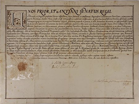 Documento di carattere religioso del 1716 firmato dal priore Paulus Bracchius (