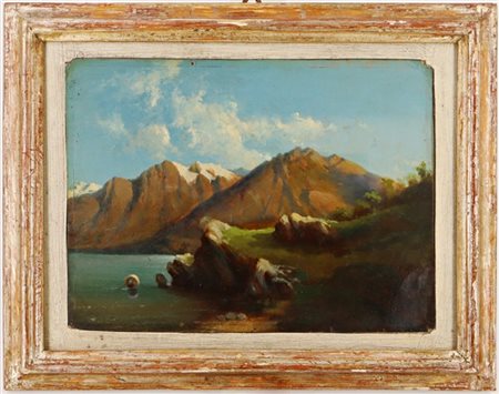 Ignoto di fine secolo XIX

"Scorcio di lago lombardo" 29 maggio 1879
olio su ca