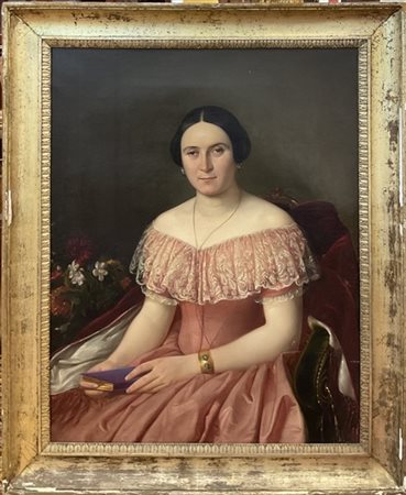 Maestro del secolo XIX

"Ritratto di gentildonna con libro" 
olio su tela (cm 9