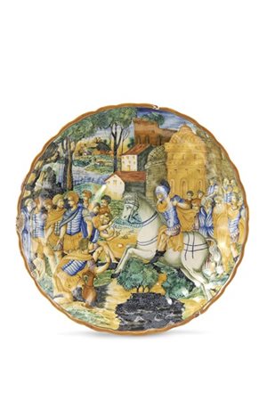 Manifattura del secolo XIX, nei modi urbinati di Orazio Fontana. Alzata in maio