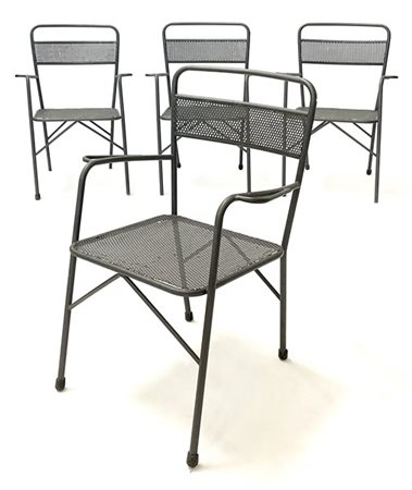 Gruppo di quattro sedie da giardino in ferro verniciato grigio (cm 60x91x45) (d