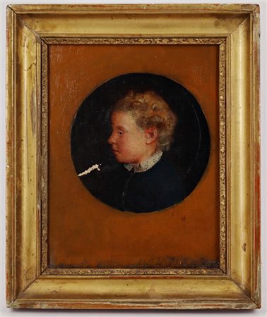 Artista del secolo XIX. Ritratto di fanciullo, olio su tela (cm 24x19), in corn