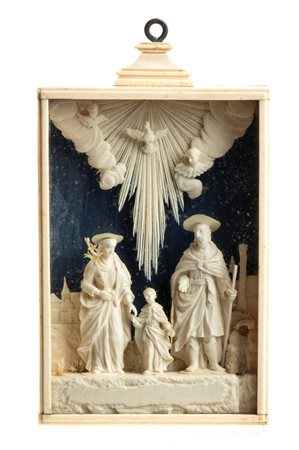Andrea e Alberto Tipa (bottega di) (1725-1766 e 1732-1783 - ) 
Gruppo in osso scolpito raffigurante Sacra Famiglia Trapani, metà del XVIII secolo
 Altezza x larghezza x profondità: 18,5 x 11 x 2,8 cm.