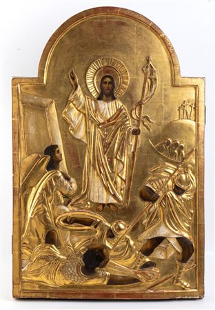  
Icona dorata raffigurante la Resurrezione di Cristo Fine XVIII - Inizio XIX secolo
 Altezza x larghezza x profondità: 62,5 x 41.5 x 4 cm.