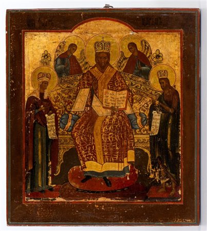  
Icona russa raffigurante con Cristo in trono XIX secolo
 Altezza x larghezza x profondità: 34,3 x 31 x 2,8 cm.