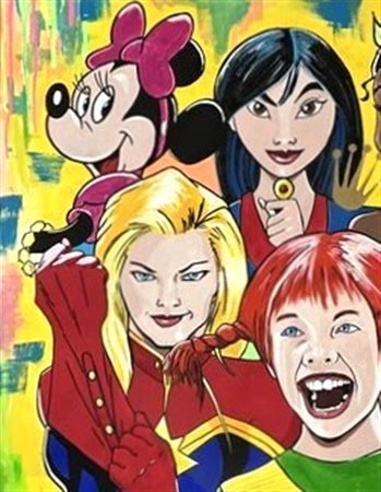 GUNNAR ZILL (1988) Acrilico e Olio su Tela 2021 Titolo -Girl Power- CM 90X90...