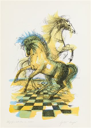 AGOSTINO CANCOGNI (1950) Litografia Colorata a mano 1989 CM 50X35 Titolo -Il...