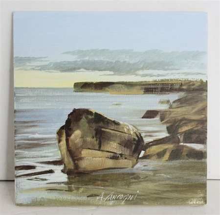 AGOSTINO CANCOGNI (1950) Olio su Tavola Titolo -La Scogliera- CM 20X20 Firma...