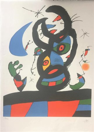 JOAN MIRO' (1893-1883) Litografia a 32 Colori su Carta Arches CM 76X56 Titolo...