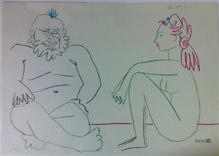 PABLO PICASSO (1881-1973) Litografia a Colori 1954 Titolo -Femme e Vieux - CM...