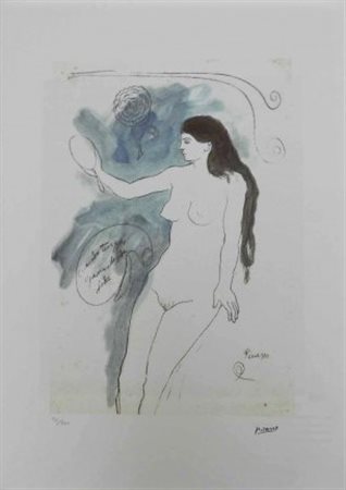 PABLO PICASSO (1881-1973) Litografia CM 70X50 Titolo -Nudo allo Specchio- su...