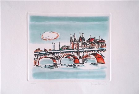 ORFEO TAMBURI (1910-1994) Incisione Acquaforte a Colori 1970 Titolo -Parigi...