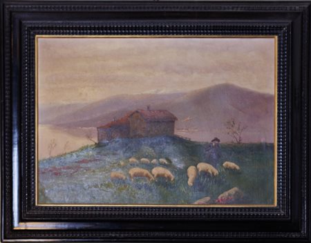 Paesaggio con gregge, Pittore italiano del XIX secolo