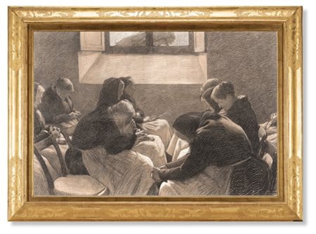 Angelo Morbelli "La sedia vuota" 1902conté e pastello su cartacm 54,5x79Firma