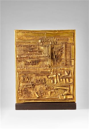 Arnaldo Pomodoro "Bassorilievo (studio)" 1957
bronzo dorato e legno
cm 41x31x12