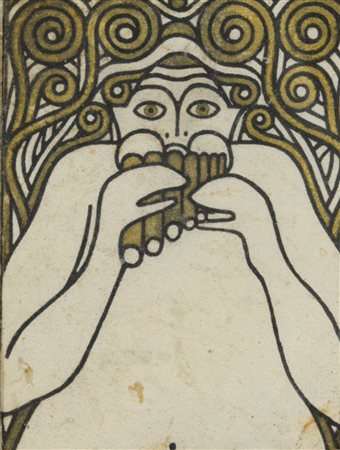 Istvàn Balogh (1890 - 1956) Pan, 1912;Inchiostro, bronzo su carta, 7,2 x 5,2...