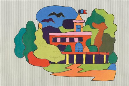 Ugo Nespolo (Mosso 1941) Senza titolo;Collage su carta applicata su cartone,...