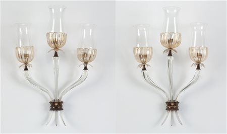 Seguso Vetri d’arte Murano Coppia di applique a tre luci Hotel Bristol...
