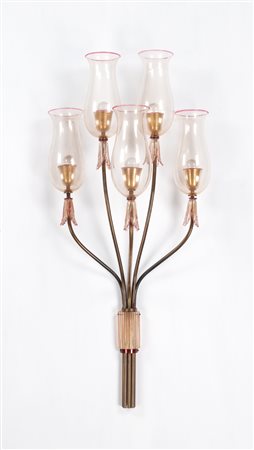 Seguso Vetri d’arte Murano Applique a cinque luci Hotel Bristol Merano,...