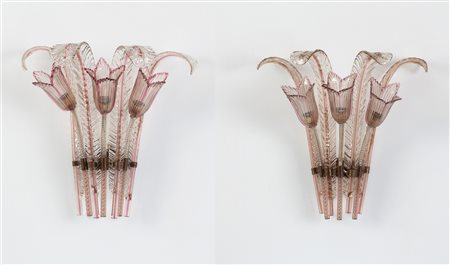 Seguso Vetri d’arte Murano Coppia Applique a tre luci Hotel Bristol Merano,...