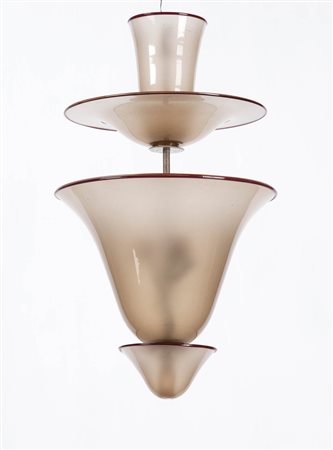 Venini (zugeschrieben/attribuito) Lampadario, Anni ‘50;Tre elementi in vetro...