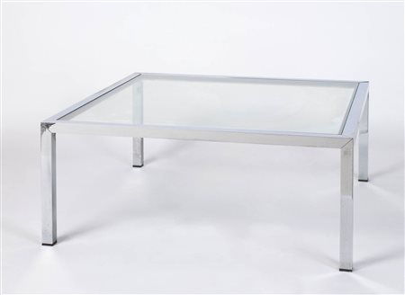 Saporiti Tavolino, Anni ‘70;Struttura in acciaio, cristallo, H. 36 cm x 80 x...