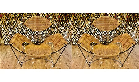 Tom Dixon 2 poltrone "banana chair", 1988;Metallo, fibra di banana, prodotto...