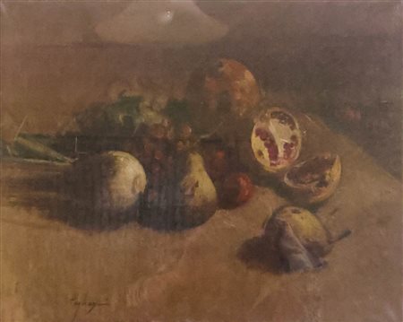 Francesco Pagliazzi (Reggello 1910 - Firenze 1988) Natura morta con melanzana;olio su tavola,...