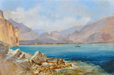 Karl Vinzenz Moser (Bozen/Bolzano 1819 - 1882) Lago di Garda verso Riva e...