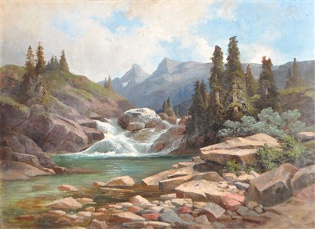Karl Vinzenz Moser (Bozen/Bolzano 1819 - 1882) Paesaggio montano nelle Alpi...