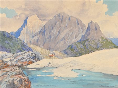 Leopold Scheiring (Nassereith 1884 - 1927) Innsbrucker Hütte con Ilmspitze,...