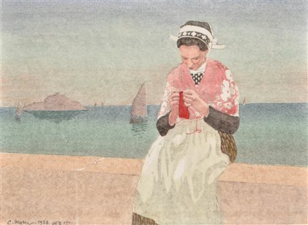 Carl Moser Donna bretone che lavora a maglia, 1937;Donna bretone che lavora a...