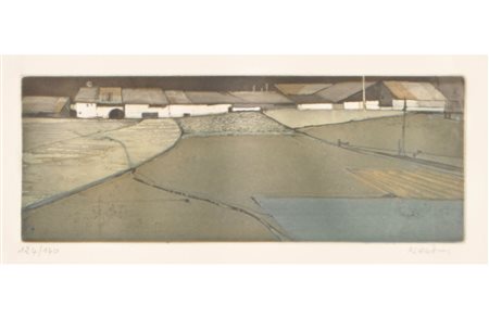 Karl Plattner Case con prato, 1983;Acquatinta, 9,8 x 26,1 cm (lastra), in...