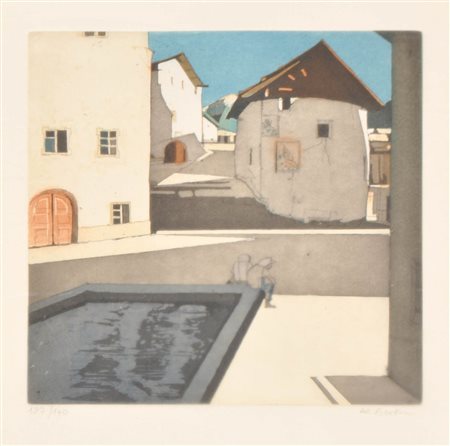 Karl Plattner Piazza con fontana, 1985;Acquatinta, 22,3 x 23,5 cm (lastra),...